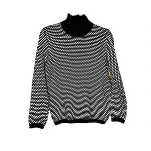 Karen Scott Women's Cotton Knit Black and White Turtleneck Sweater Size Medium